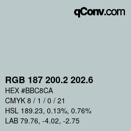 カラーコード: RGB 187 200.2 202.6 | qconv.com