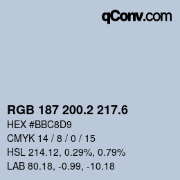 カラーコード: RGB 187 200.2 217.6 | qconv.com