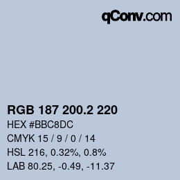 カラーコード: RGB 187 200.2 220 | qconv.com