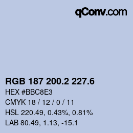 カラーコード: RGB 187 200.2 227.6 | qconv.com