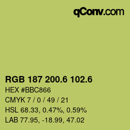 カラーコード: RGB 187 200.6 102.6 | qconv.com