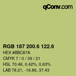 カラーコード: RGB 187 200.6 122.6 | qconv.com