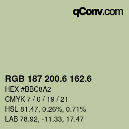 カラーコード: RGB 187 200.6 162.6 | qconv.com