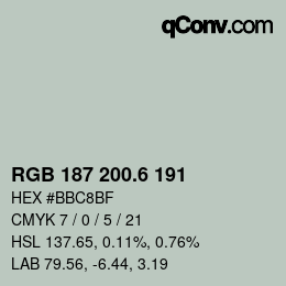 カラーコード: RGB 187 200.6 191 | qconv.com