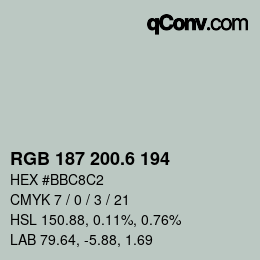 カラーコード: RGB 187 200.6 194 | qconv.com