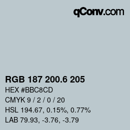 カラーコード: RGB 187 200.6 205 | qconv.com
