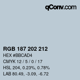 颜色代码: RGB 187 202 212 | qconv.com