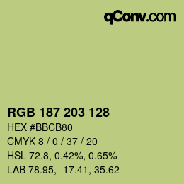 Color code: RGB 187 203 128 | qconv.com