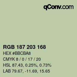 Color code: RGB 187 203 168 | qconv.com