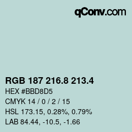 カラーコード: RGB 187 216.8 213.4 | qconv.com
