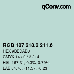 カラーコード: RGB 187 218.2 211.6 | qconv.com