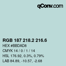 カラーコード: RGB 187 218.2 216.6 | qconv.com