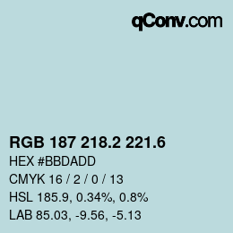 カラーコード: RGB 187 218.2 221.6 | qconv.com