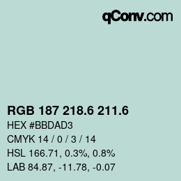 カラーコード: RGB 187 218.6 211.6 | qconv.com
