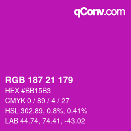 Color code: RGB 187 21 179 | qconv.com