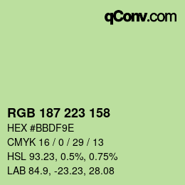 Color code: RGB 187 223 158 | qconv.com