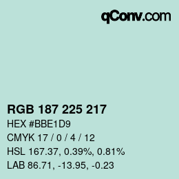 カラーコード: RGB 187 225 217 | qconv.com
