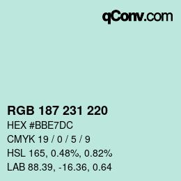 Color code: RGB 187 231 220 | qconv.com