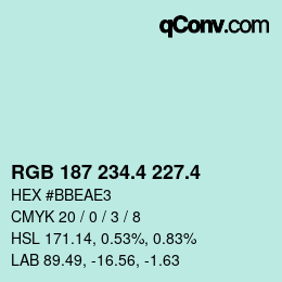 カラーコード: RGB 187 234.4 227.4 | qconv.com