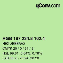 カラーコード: RGB 187 234.8 162.4 | qconv.com