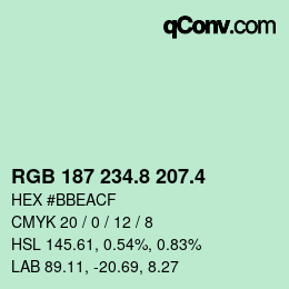 カラーコード: RGB 187 234.8 207.4 | qconv.com