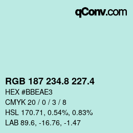 カラーコード: RGB 187 234.8 227.4 | qconv.com