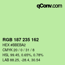 Color code: RGB 187 235 162 | qconv.com