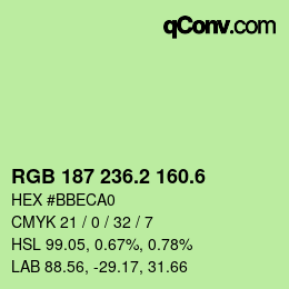 カラーコード: RGB 187 236.2 160.6 | qconv.com