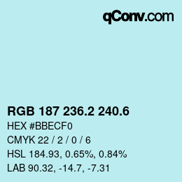 カラーコード: RGB 187 236.2 240.6 | qconv.com