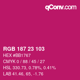 Color code: RGB 187 23 103 | qconv.com