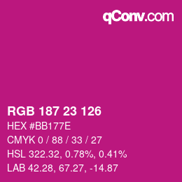 Color code: RGB 187 23 126 | qconv.com