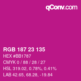 カラーコード: RGB 187 23 135 | qconv.com
