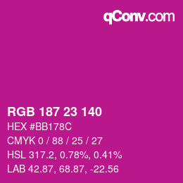 カラーコード: RGB 187 23 140 | qconv.com