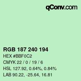 Color code: RGB 187 240 194 | qconv.com