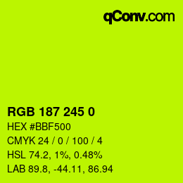 Color code: RGB 187 245 0 | qconv.com