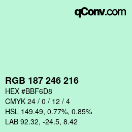 カラーコード: RGB 187 246 216 | qconv.com