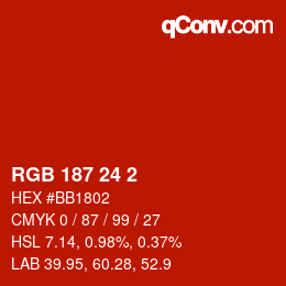 颜色代码: RGB 187 24 2 | qconv.com