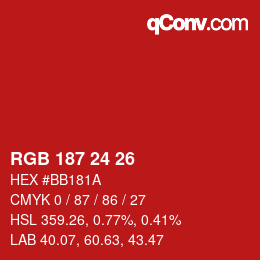 カラーコード: RGB 187 24 26 | qconv.com