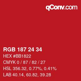 Color code: RGB 187 24 34 | qconv.com
