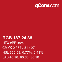 Color code: RGB 187 24 36 | qconv.com