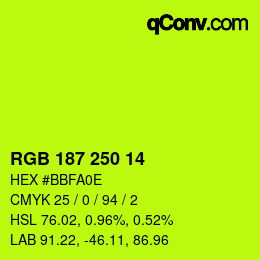 Color code: RGB 187 250 14 | qconv.com
