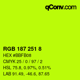 Color code: RGB 187 251 8 | qconv.com
