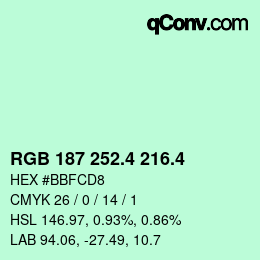 カラーコード: RGB 187 252.4 216.4 | qconv.com