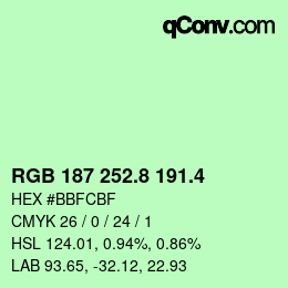 カラーコード: RGB 187 252.8 191.4 | qconv.com