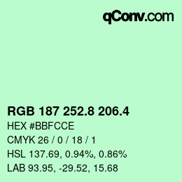 カラーコード: RGB 187 252.8 206.4 | qconv.com