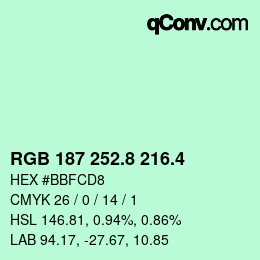 カラーコード: RGB 187 252.8 216.4 | qconv.com