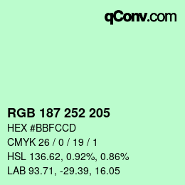 Código de color: RGB 187 252 205 | qconv.com