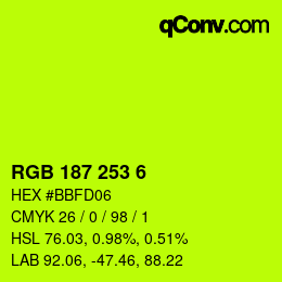 Color code: RGB 187 253 6 | qconv.com