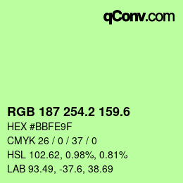 カラーコード: RGB 187 254.2 159.6 | qconv.com