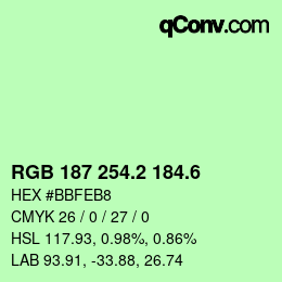 カラーコード: RGB 187 254.2 184.6 | qconv.com